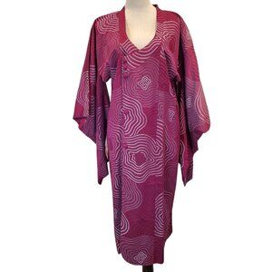 Vintage Mitsukoshi Osaka SZ M Japanese Haori Plum-toned Kimono Dress Robe Jacket